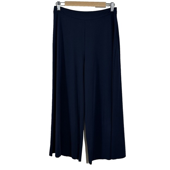 Zara Women's Pants Navy Blue Wide Leg Raw Hem Cropped High Rise Gaucho Size 28 - Picture 1 of 11